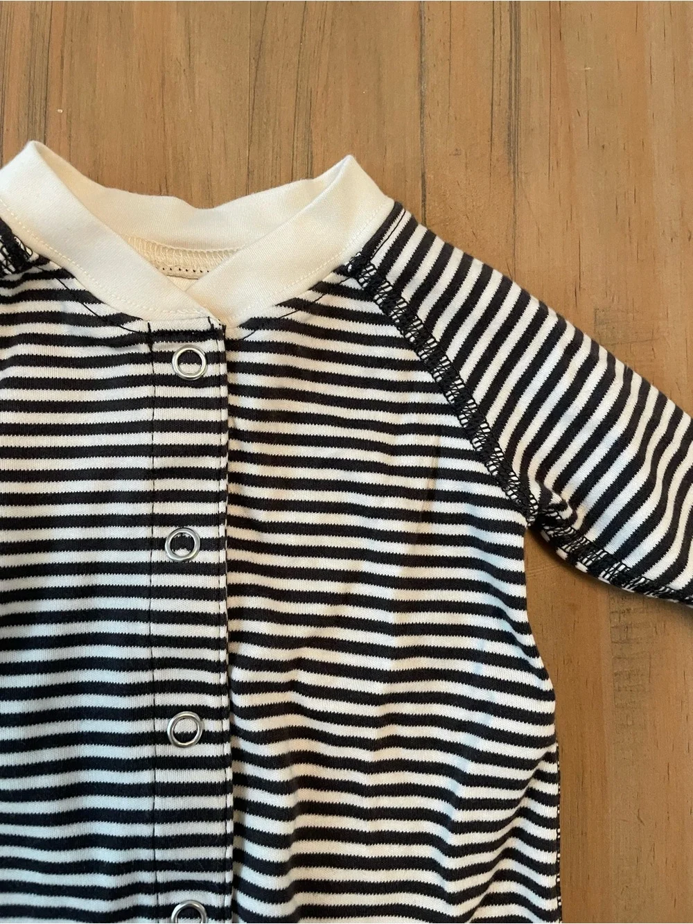 Hanna Andersson Newborn Black and White Striped Footie One-Piece Snap Pima Cotto